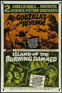 6t1187 ISLAND OF THE BURNING DAMNED/GODZILLA'S REVENGE 1sh 1971 cool images of the rubbery monsters!