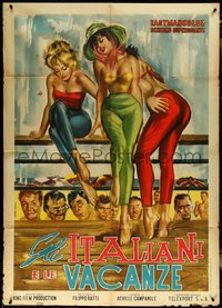 6t0256 GLI ITALIANI E LE VACANZE Italian 1p 1962 Fidani art of men and sexy ladies, ultra rare!