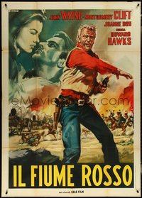 6t0385 RED RIVER Italian 1p R1963 different Casaro artwork of John Wayne, Howard Hawks classic!