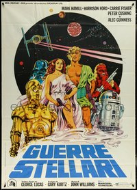 6t0389 STAR WARS Italian 1p R1980s George Lucas classic sci-fi epic, cool different art by Papuzza!