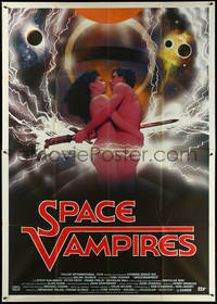 6t0286 LIFEFORCE Italian 2p 1985 Space Vampires, different image of naked couple, ultra rare!