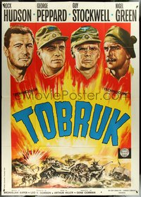 6t0297 TOBRUK Italian 2p 1967 Rock Hudson & George Peppard in World War II, ultra rare blue title!