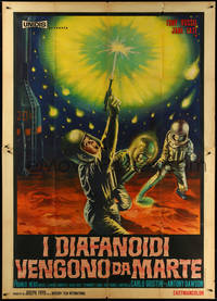 6t0299 WAR OF THE PLANETS Italian 2p 1966 different art of astronauts under attack, ultra rare!