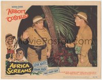 6t0666 AFRICA SCREAMS LC #3 1949 close up of Shemp Howard pointing gun at Lou Costello in jungle!