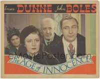 6t0667 AGE OF INNOCENCE LC 1934 great c/u of pretty Irene Dunne wearing fur by Lionel Atwill, rare!