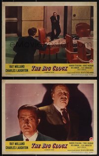 6t0956 BIG CLOCK 2 LCs 1948 two great scenes with Ray Milland and Charles Laughton, greatest manhunt!