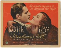 6t0574 BROADWAY BILL TC 1934 Frank Capra horse racing comedy, Warner Baxter & Myrna Loy, ultra rare!