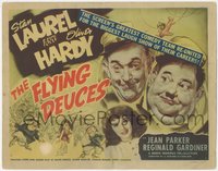 6t0591 FLYING DEUCES TC R1946 great artwork of Stan Laurel & Oliver Hardy + girl in airplane!