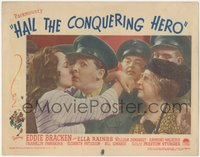 6t0718 HAIL THE CONQUERING HERO LC #8 1944 c/u of Ella Raines kissing Eddie Bracken, Preston Sturges