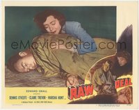 6t0778 RAW DEAL LC #3 1948 close up of Marsha Hunt laying on wounded Dennis O'Keefe!