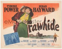 6t0627 RAWHIDE TC 1951 close up of cowboy Tyrone Power manhandling pretty Susan Hayward!