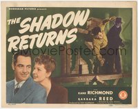 6t0635 SHADOW RETURNS TC 1946 Kane Richmond in costume slugging bad guy & with pretty Barbara Read!