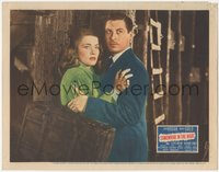 6t0794 SOMEWHERE IN THE NIGHT LC 1946 John Hodiak with suitcase holding frightened Nancy Guild!