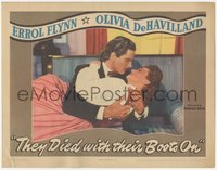 6t0807 THEY DIED WITH THEIR BOOTS ON LC 1941 romantic close up of Errol Flynn & Olivia De Havilland!