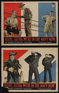 6t0974 WE'RE IN THE NAVY NOW 2 LCs 1926 Raymond Hatton & Wallace Beery in boxing ring & in uniforms!