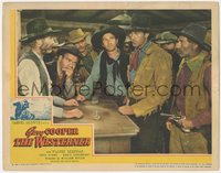 6t0821 WESTERNER LC 1940 men watch Gary Cooper staring at Walter Brennan across the saloon bar!