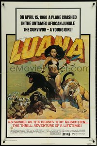 6t1221 LUANA 1sh 1973 Frank Frazetta art of sexy female Tarzan with animals, wide release!