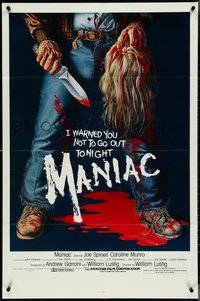 6t1231 MANIAC 1sh 1980 most classic gory Gaia horror artwork of killer holding blonde scalp!