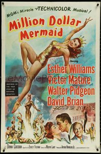 6t1240 MILLION DOLLAR MERMAID 1sh 1952 art of sexy swimmer Esther Williams in swimsuit & crown!