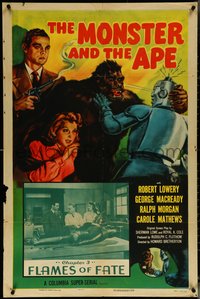 6t1245 MONSTER & THE APE chapter 3 1sh R1956 Cravath art of gorilla battling funky robot, ultra rare!