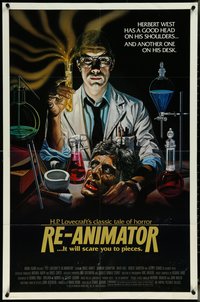6t1310 RE-ANIMATOR 1sh 1985 great art of mad scientist Jeffrey Combs with severed head!