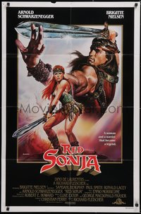 6t1311 RED SONJA 1sh 1985 Casaro fantasy art of Brigitte Nielsen & Schwarzenegger!