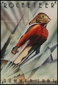 6t1321 ROCKETEER teaser DS 1sh 1991 Walt Disney, deco-style John Mattos art of him soaring into sky!