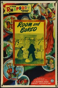 6t1326 ROOM & BORED 1sh 1943 a color Rhapsody Technicolor cartoon, cool images, ultra rare!