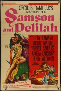 6t1331 SAMSON & DELILAH 1sh 1949 art of Hedy Lamarr & Victor Mature, Cecil B. DeMille!