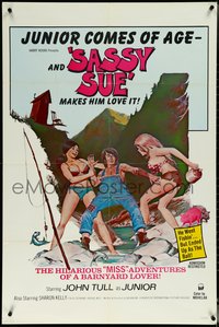 6t1333 SASSY SUE 1sh 1972 great images of half-dressed sexy girls, wacky barnyard sex!