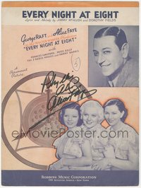 6t0043 ALICE FAYE signed sheet music 1935 the title song for Every Night At Eight with George Raft!