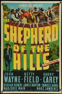 6t1345 SHEPHERD OF THE HILLS 1sh 1941 John Wayne, from Harold Bell Wright novel, great art!