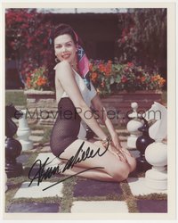 6t0137 ANN MILLER signed color 8x10 REPRO photo 1990s swimsuit portrait kneeling on giant chessboard!