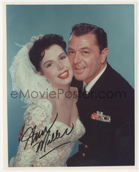 6t0136 ANN MILLER signed color 8x10 REPRO photo 1990s as bride with Tony Martin in military uniform!