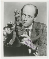 6t0200 RAY HARRYHAUSEN signed 8x10 REPRO photo 1980s with his dinosaur creation from The Animal World!