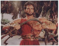 6t0210 STEVE REEVES signed color 8x10 REPRO photo 1990s close up as Hercules bending iron bar!