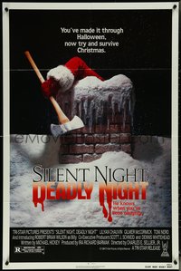 6t1350 SILENT NIGHT, DEADLY NIGHT 1sh 1984 close up of killer Santa Claus w/axe going down chimney!