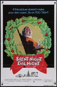 6t1349 SILENT NIGHT EVIL NIGHT 1sh 1975 Tanenbaum horror art will surely make your skin crawl!