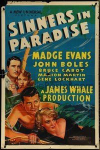 6t1352 SINNERS IN PARADISE 1sh 1938 directed by James Whale, Madge Evans, John Boles, Cabot, rare!