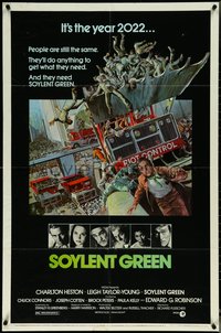 6t1367 SOYLENT GREEN 1sh 1973 Heston trying to escape riot control in the year 2022 by John Solie!