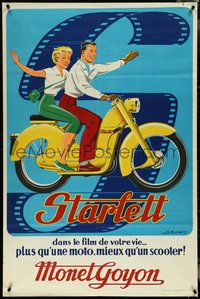 6t0216 STARLETT 32x47 French advertising poster 1950 Kow art of couple riding scooter, ultra rare!