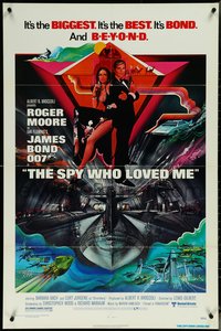 6t1371 SPY WHO LOVED ME 1sh 1977 art of Roger Moore as James Bond & Barbara Bach by Bob Peak!