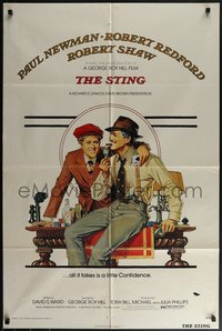 6t1377 STING 1sh 1974 artwork of con men Paul Newman & Robert Redford by Richard Amsel!