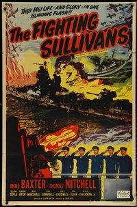 6t1382 SULLIVANS 1sh R1951 Anne Baxter, Mitchell & five heroic doomed brothers in WWII, ultra rare!