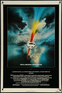 6t1384 SUPERMAN 1sh 1978 D.C. comic book superhero Christopher Reeve, cool Bob Peak logo art!