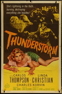 6t1401 THUNDERSTORM 1sh 1956 bad sexy Linda Christian is lightning in the flesh!