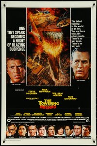 6t1410 TOWERING INFERNO int'l 1sh 1974 McQueen, Paul Newman, art of burning building by John Berkey!