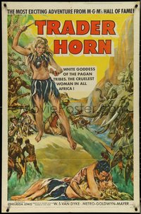 6t1411 TRADER HORN 1sh R1953 W.S. Van Dyke, cool art of big game hunters & elephants!