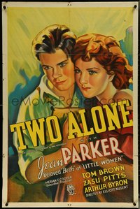 6t1418 TWO ALONE 1sh 1934 wonderful romantic art of pretty Jean Parker & Tom Brown, ultra rare!