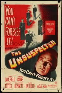 6t1423 UNSUSPECTED 1sh 1947 Joan Caulfield, Claude Rains, you can't forsee it, you can't forget it!